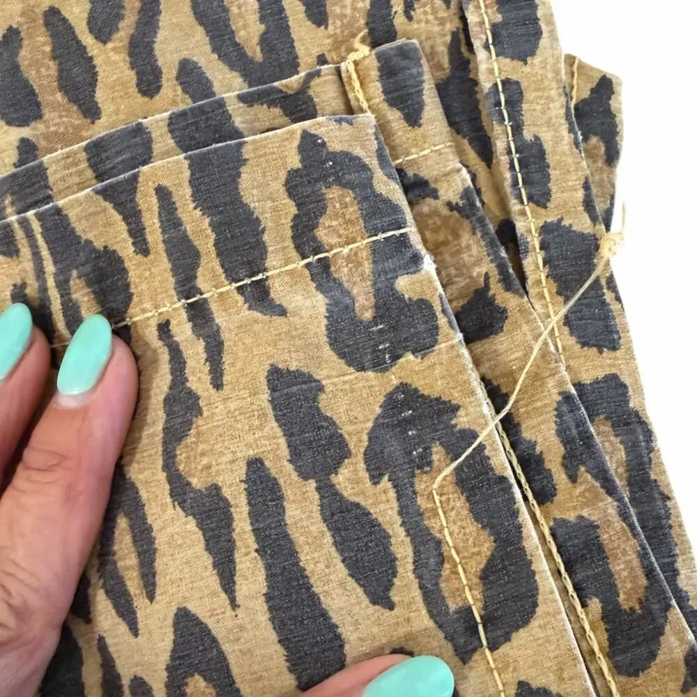 VTG Ralph Lauren Aragon Leopard Print Queen Flat Sheet Made in USA Cotton 90s #1